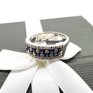 18K White Gold Ring with Diamonds & Blue Sapphires Size 11